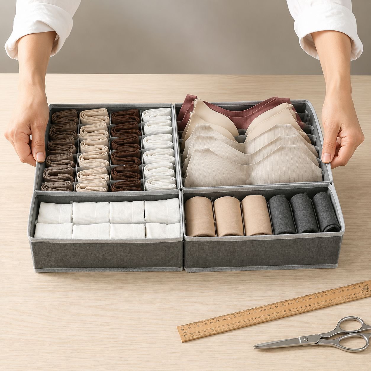 Tidy closet drawer using underwear storage box