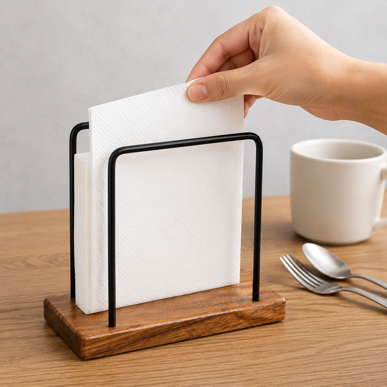 Organisateur en bois pour serviettes de table restaurant