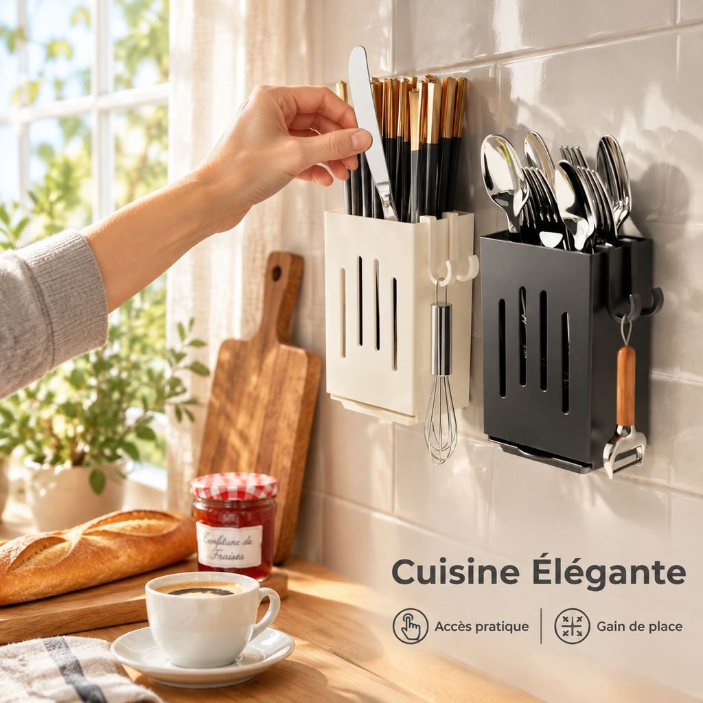 Porte-Couverts Mural Rangement Baguettes et Couteaux Cuisine