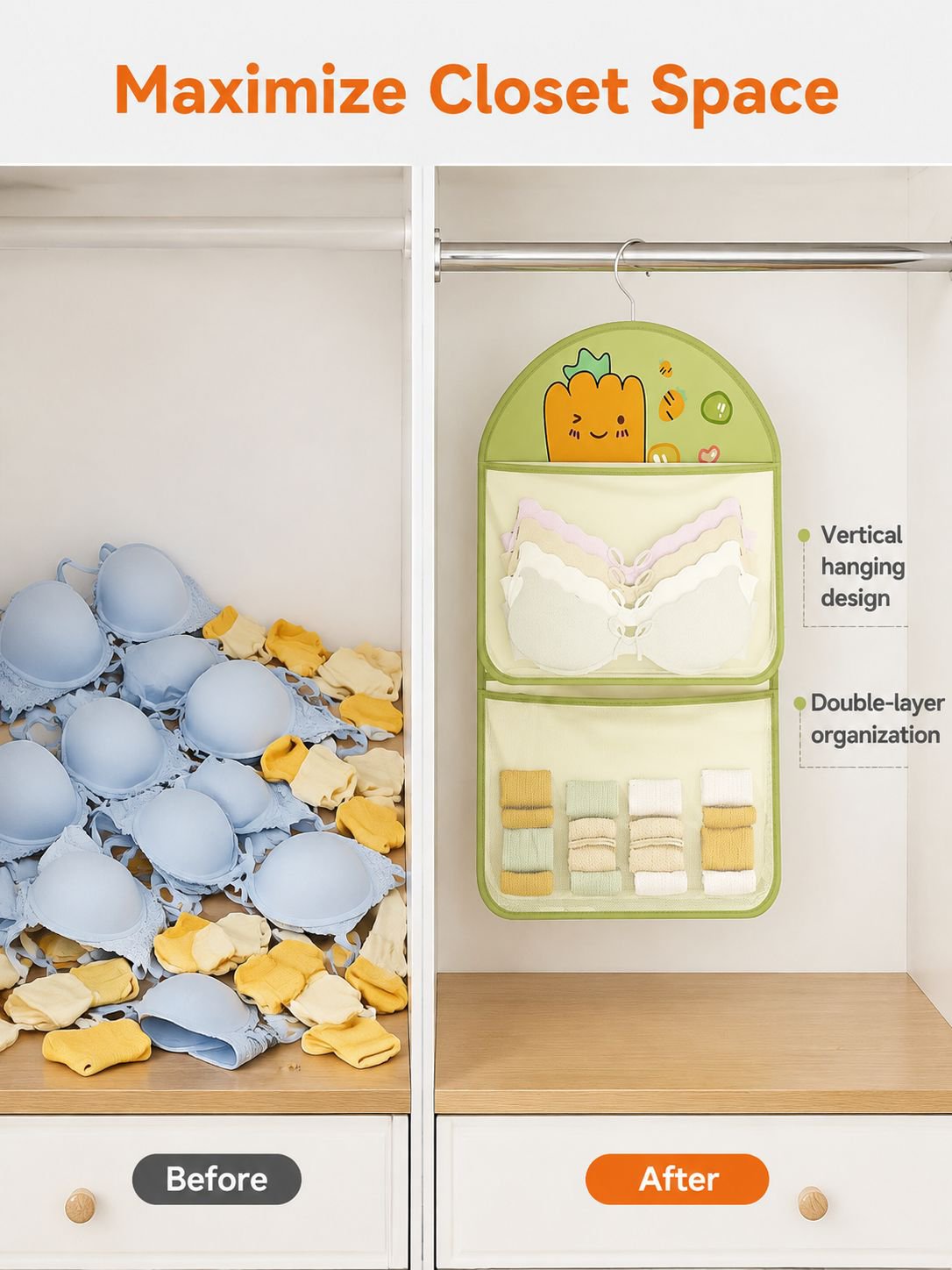 Multi-pocket hanging underwear organizer bag