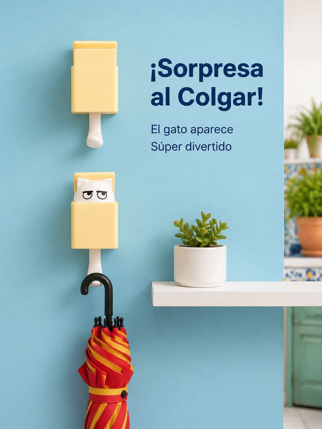 Lindo gancho para gato, gancho de pared telescópico, gancho de pared multiusos, adhesivo sin daños, 
