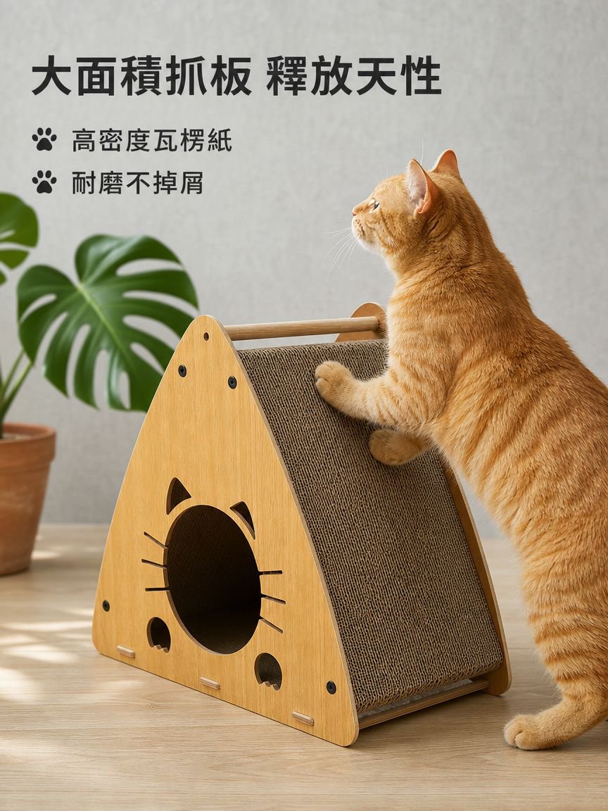 三角木質瓦楞紙貓窩