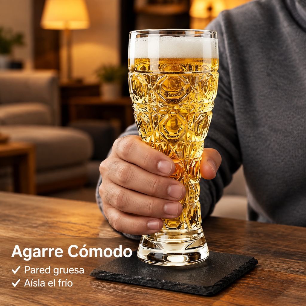 Copa de Vidrio Grueso Grabado para Cerveza Artesanal Gran Capacidad