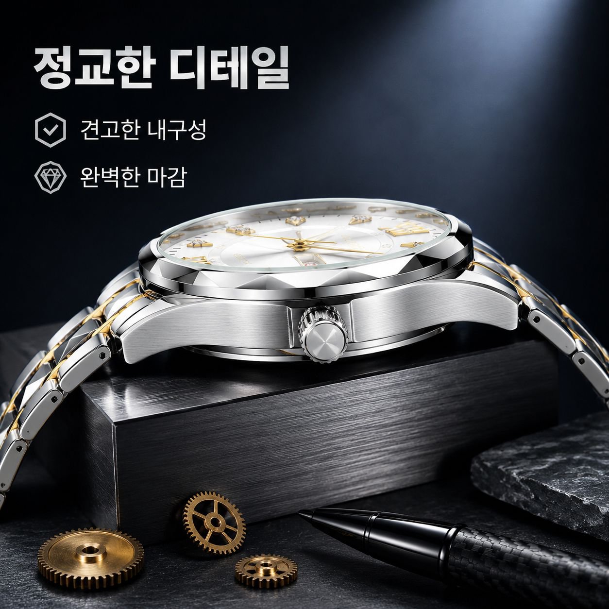 남성용 프리미엄 방수/야광 쿼츠 시계 (듀얼 캘린더 기능 포함)