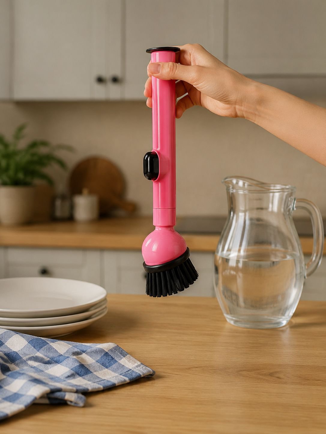 Easy-to-fill liquid compartment in cleaning brush handle