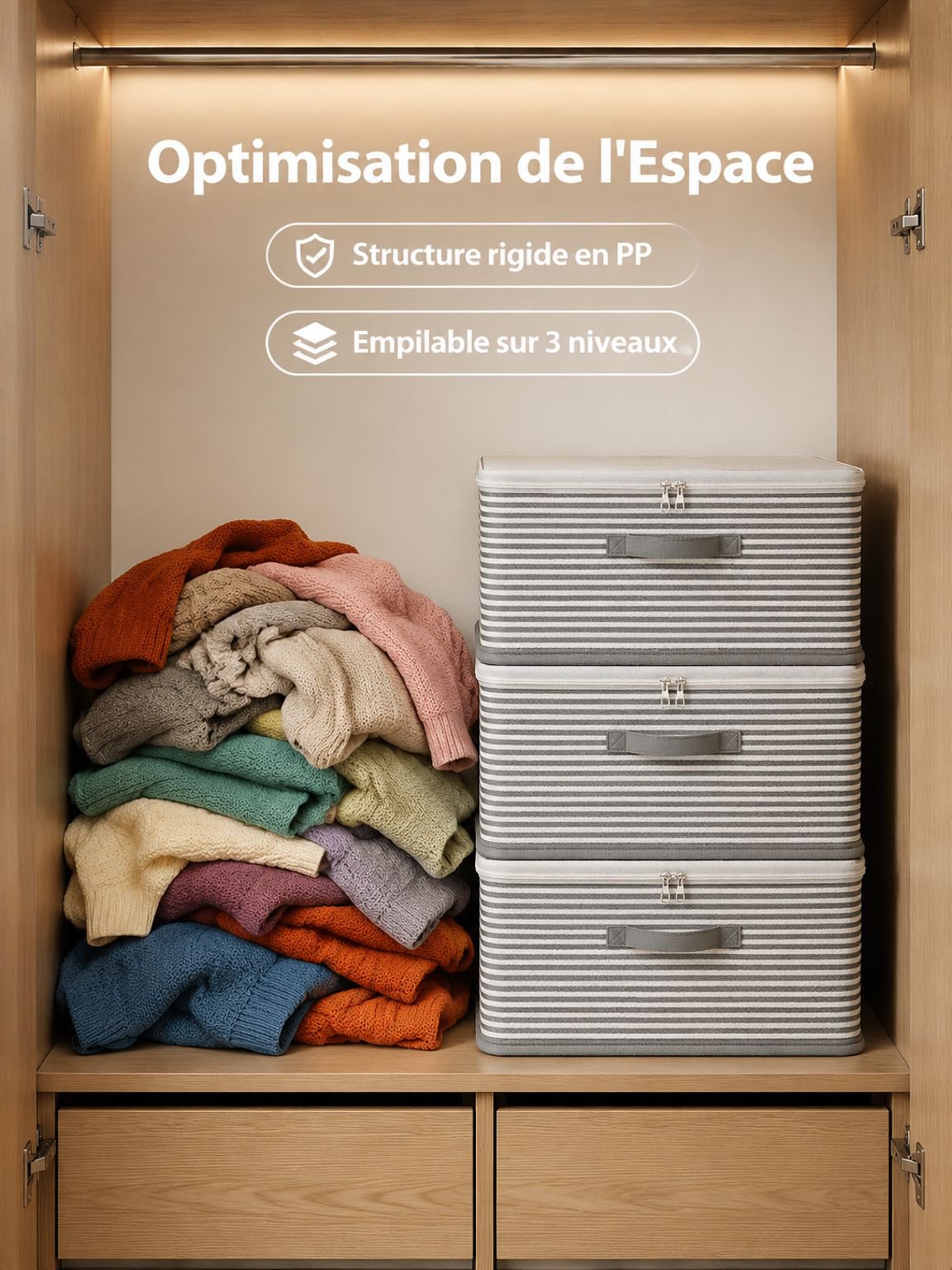 Vue de côté de la boîte de rangement avec design épuré