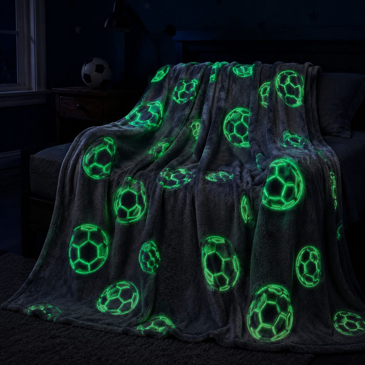 Glow-in-the-dark soccer ball blanket, suitable for home