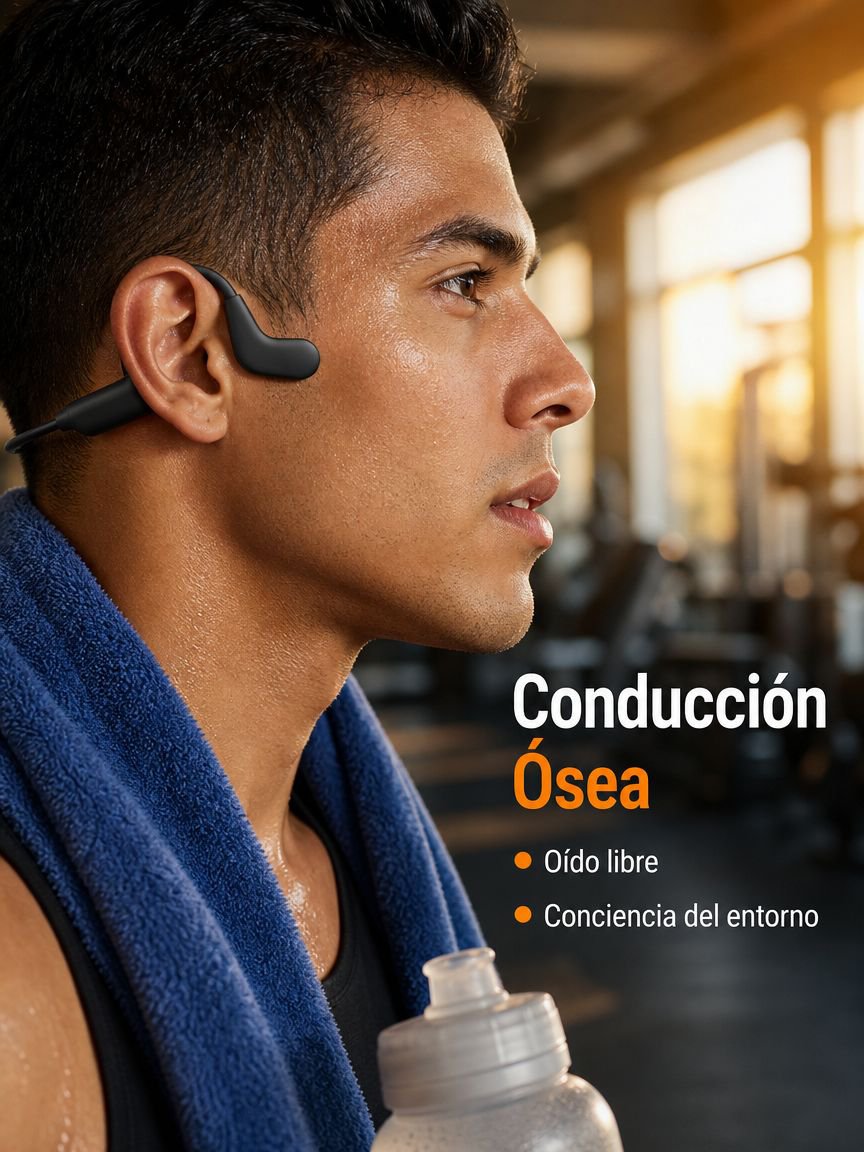 Auriculares inalámbricos de conducción ósea, diseño abierto, sensor dual