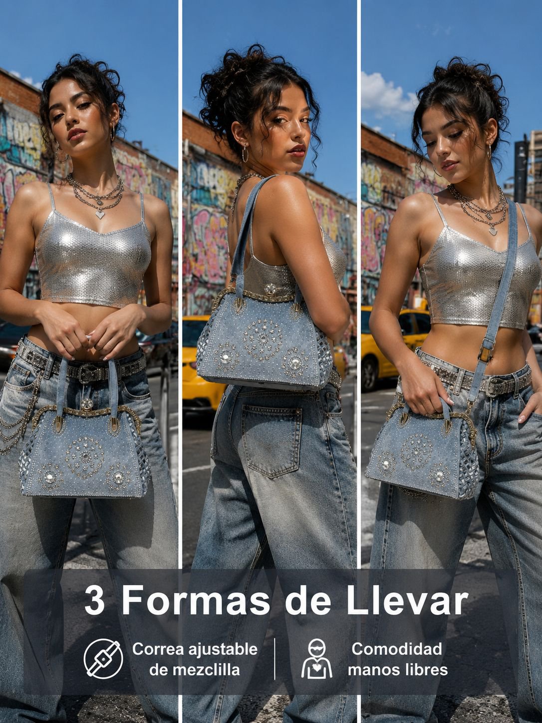 Bolso vaquero vintage con strass de alta gama, nuevo diseño, para hombro