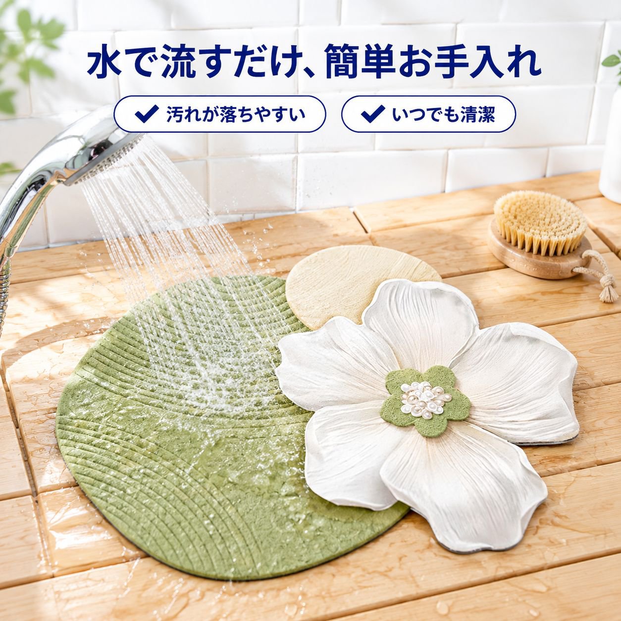 山茶花模様バスマット珪藻土吸水フットマット