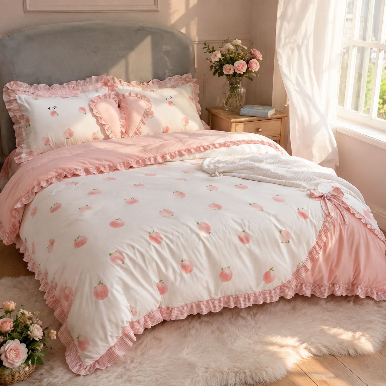4-Piece All-Season Double Bed Set with Girly Lace Details
