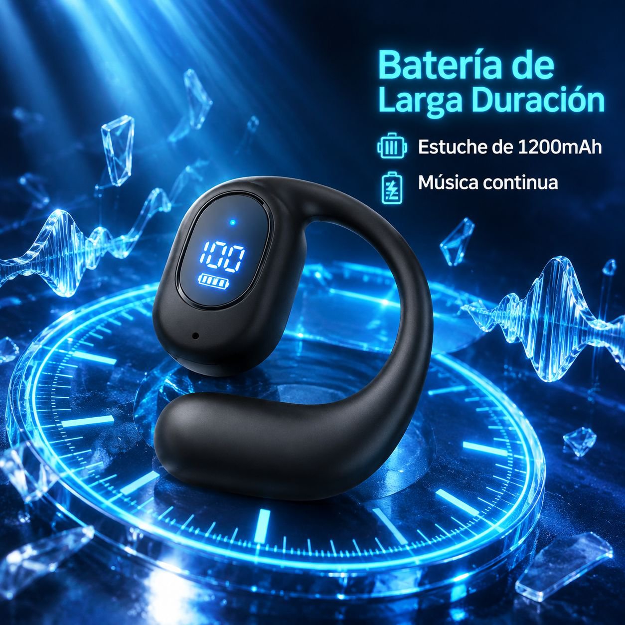 Auriculares deportivos Bluetooth premium con pantalla digital y diseño intrauditivo