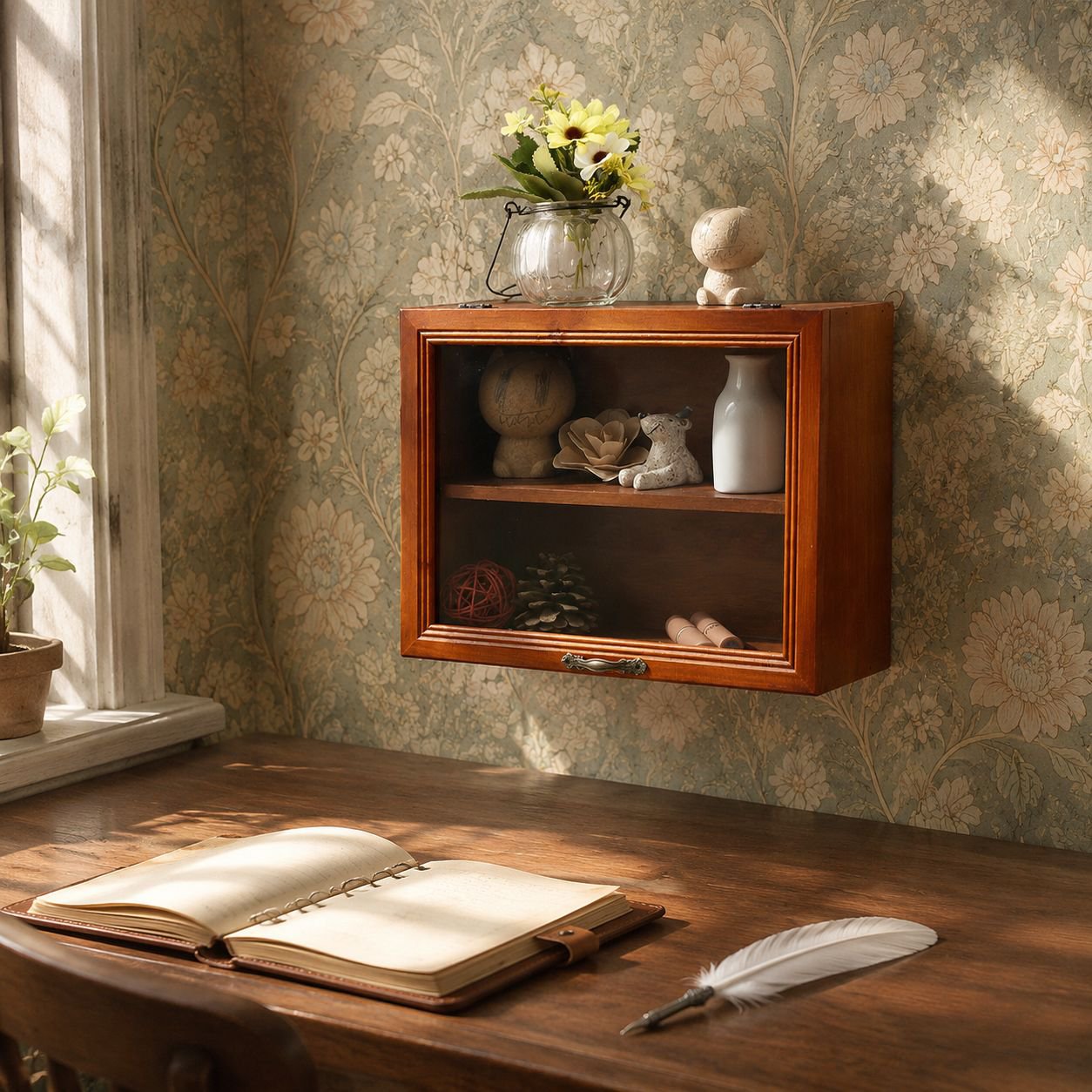 Vintage style cosmetics storage with two tiers and glass doors