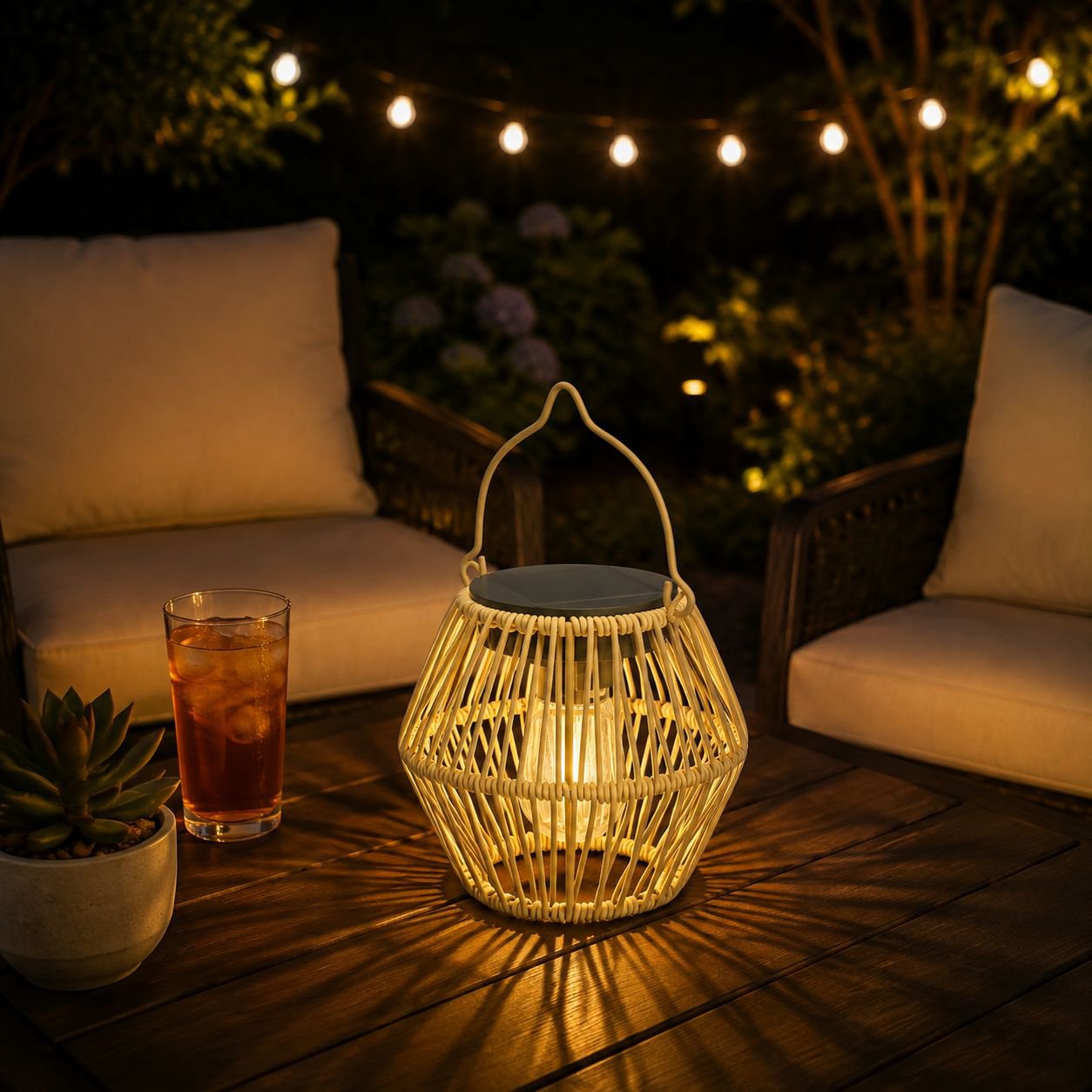 Lámpara de mesa solar impermeable de bambú para exteriores