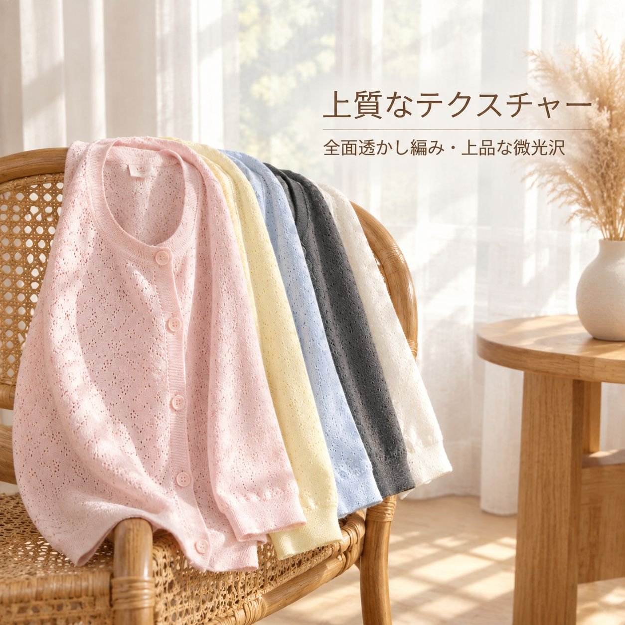女性用 軽量ソフトフィット長袖ニットカーディガン