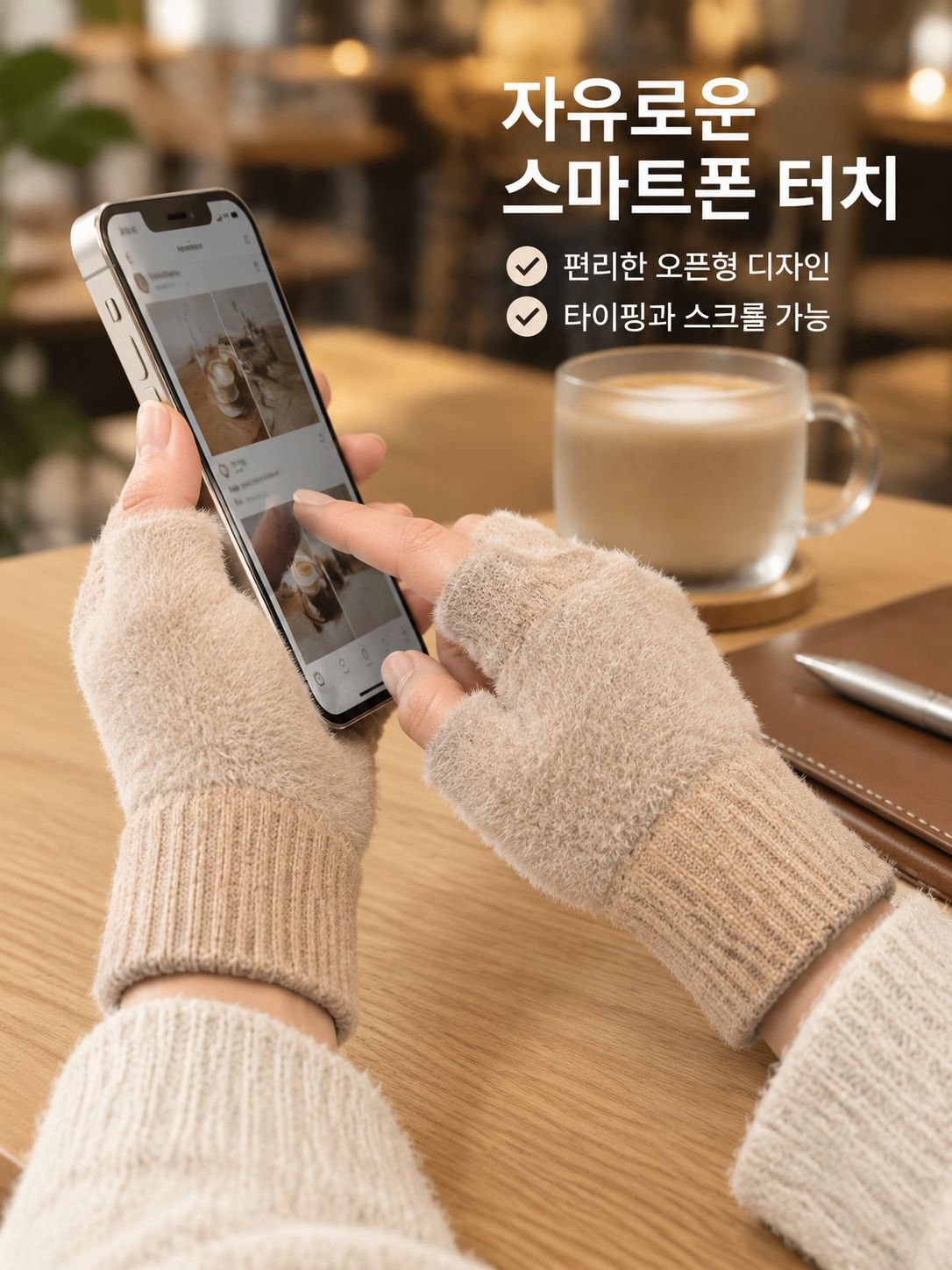 반손가락 플러시 소재의 보온 장갑