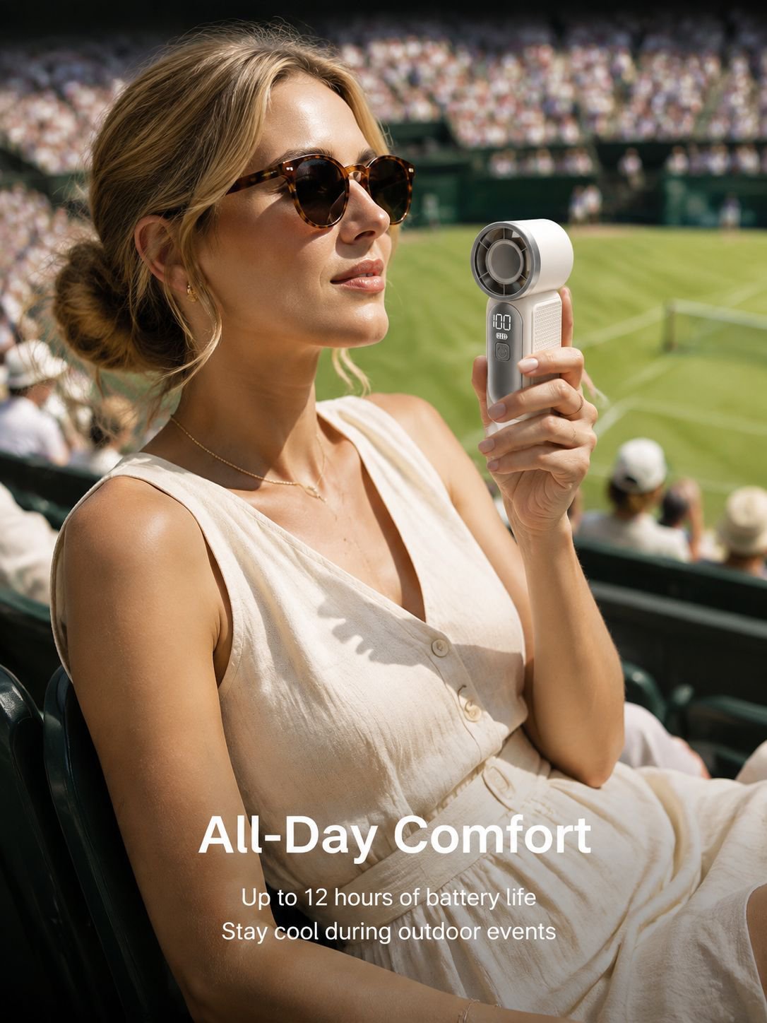 Compact outdoor fan with rechargeable battery