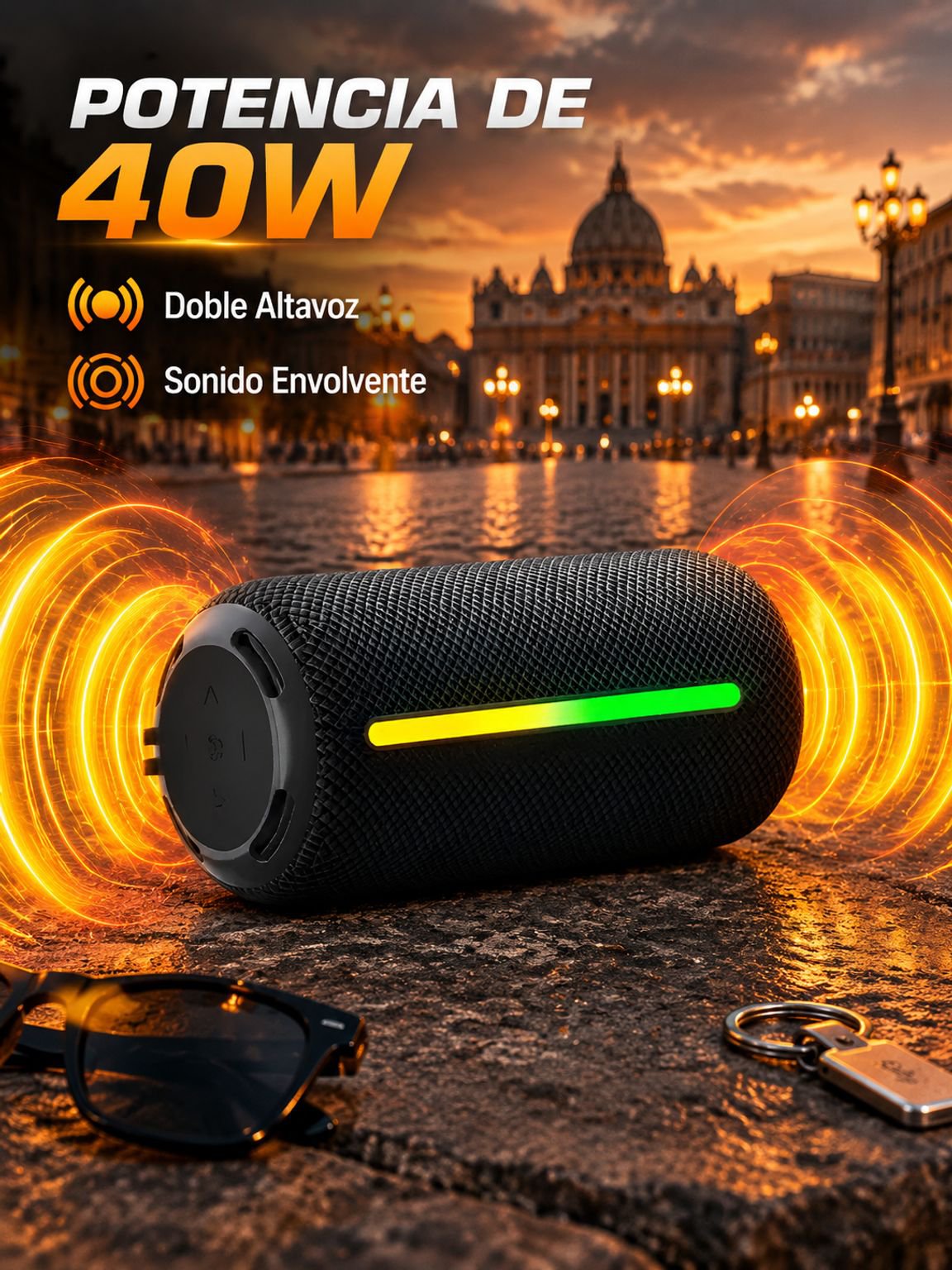 Nuevo altavoz Bluetooth 2025 con alta potencia, portátil, resistente al agua para exteriores y sonid