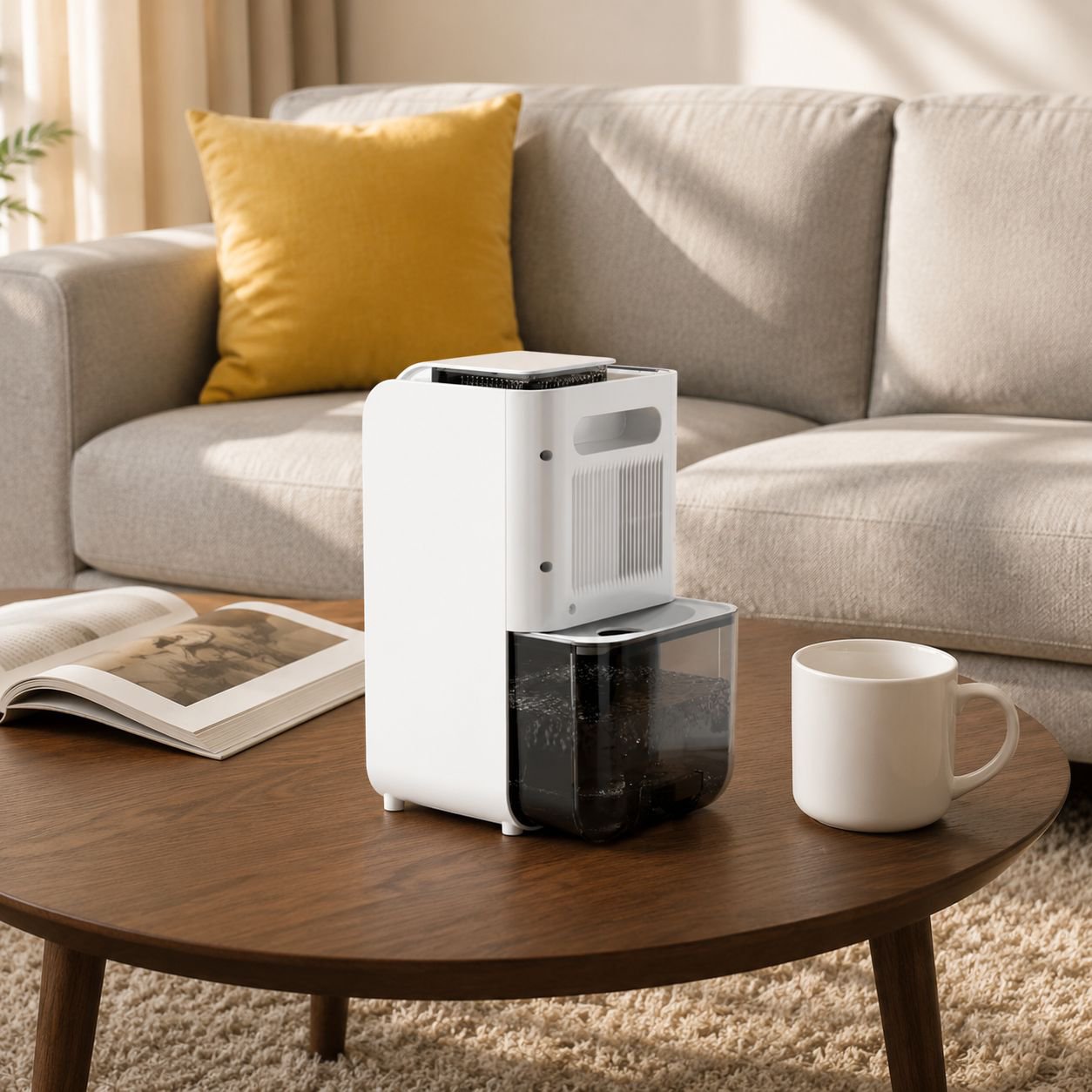Small dehumidifier in stylish bedroom setting