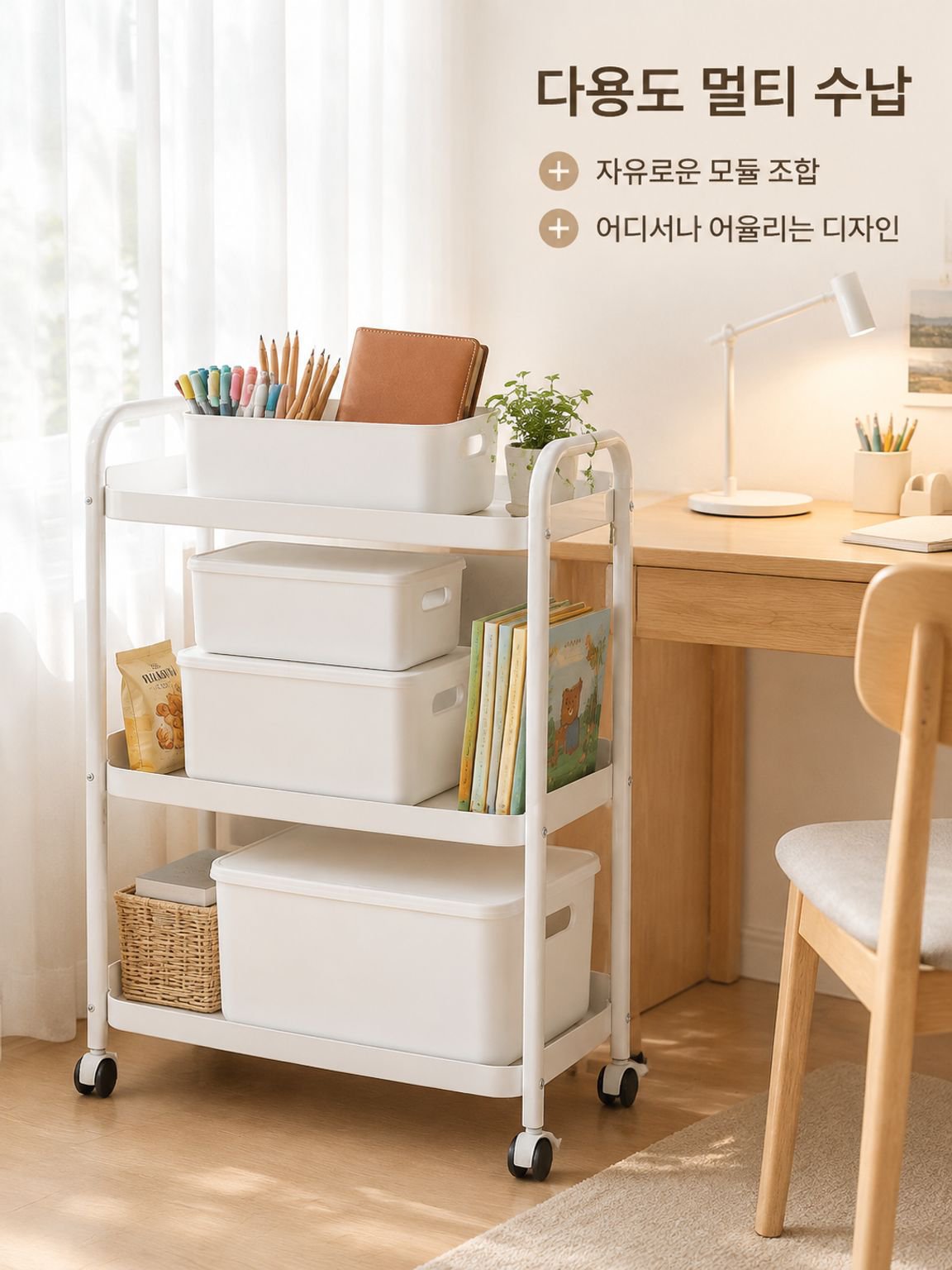 뚜껑으로 깔끔하게 닫을 수 있는 다목적 수납함
