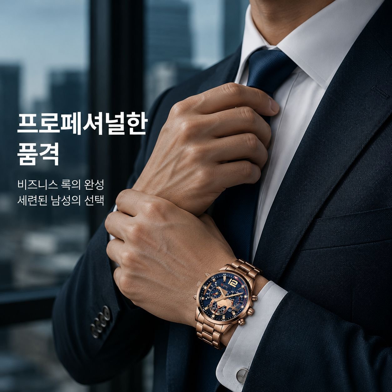 남성용 원형 다이얼, 야광 바늘, 스틸 스트랩, 쿼츠 시계