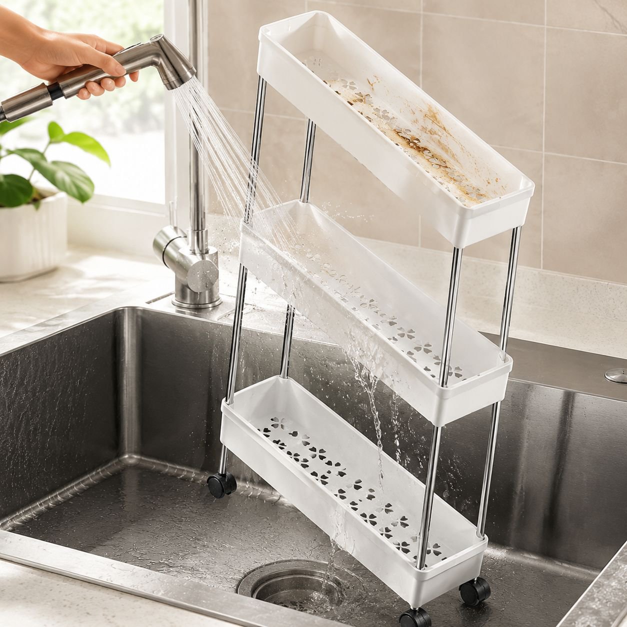 Easy assembly process for multi-tier shelf
