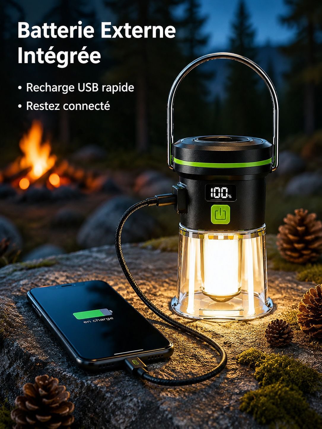 Nouvelle lampe de camping portable d'extérieur, rechargeable USB, lanterne de camp à main