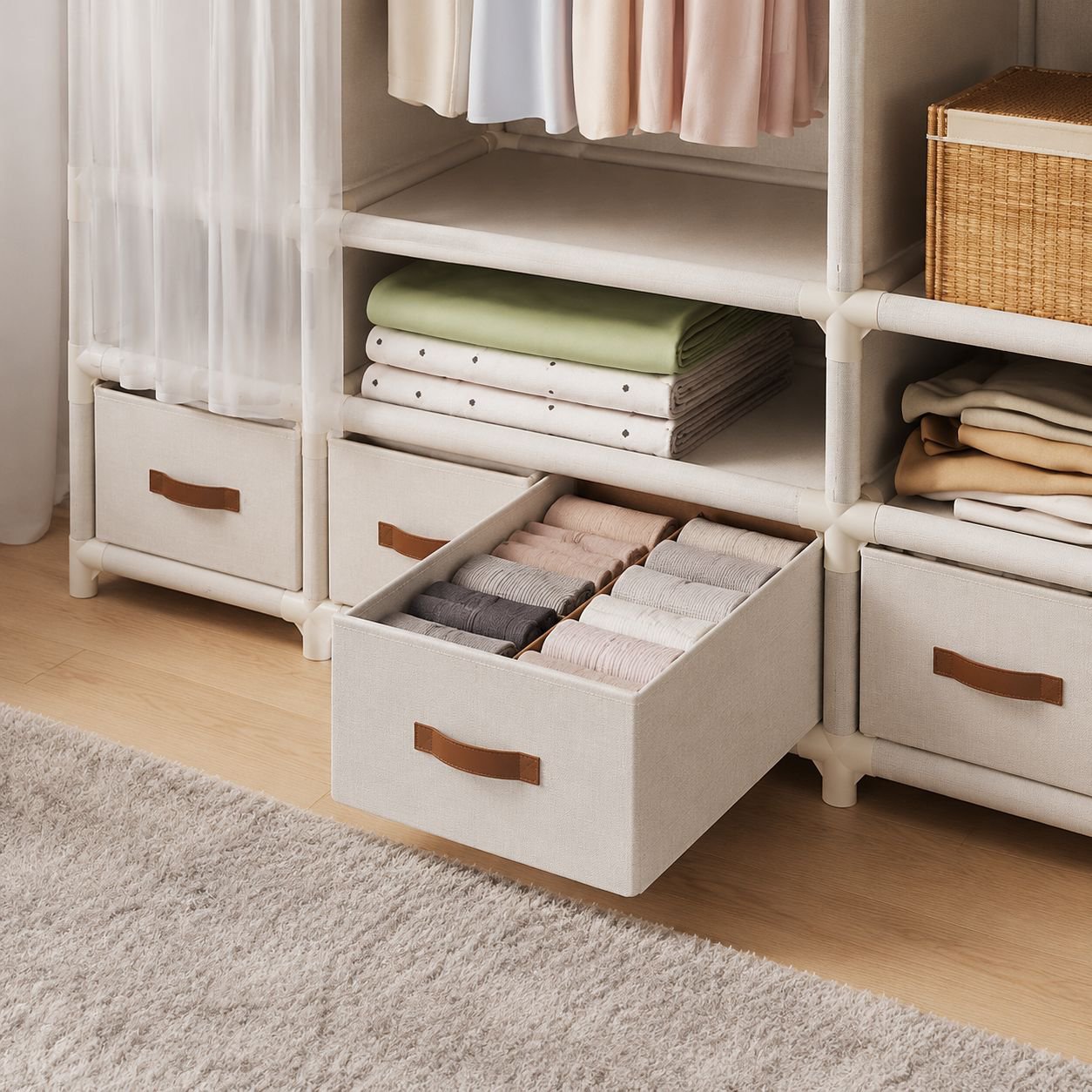 Sturdy and Durable Bedroom Wardrobe, Minimalist Floor Storage Rack, Suitable for Small Spaces