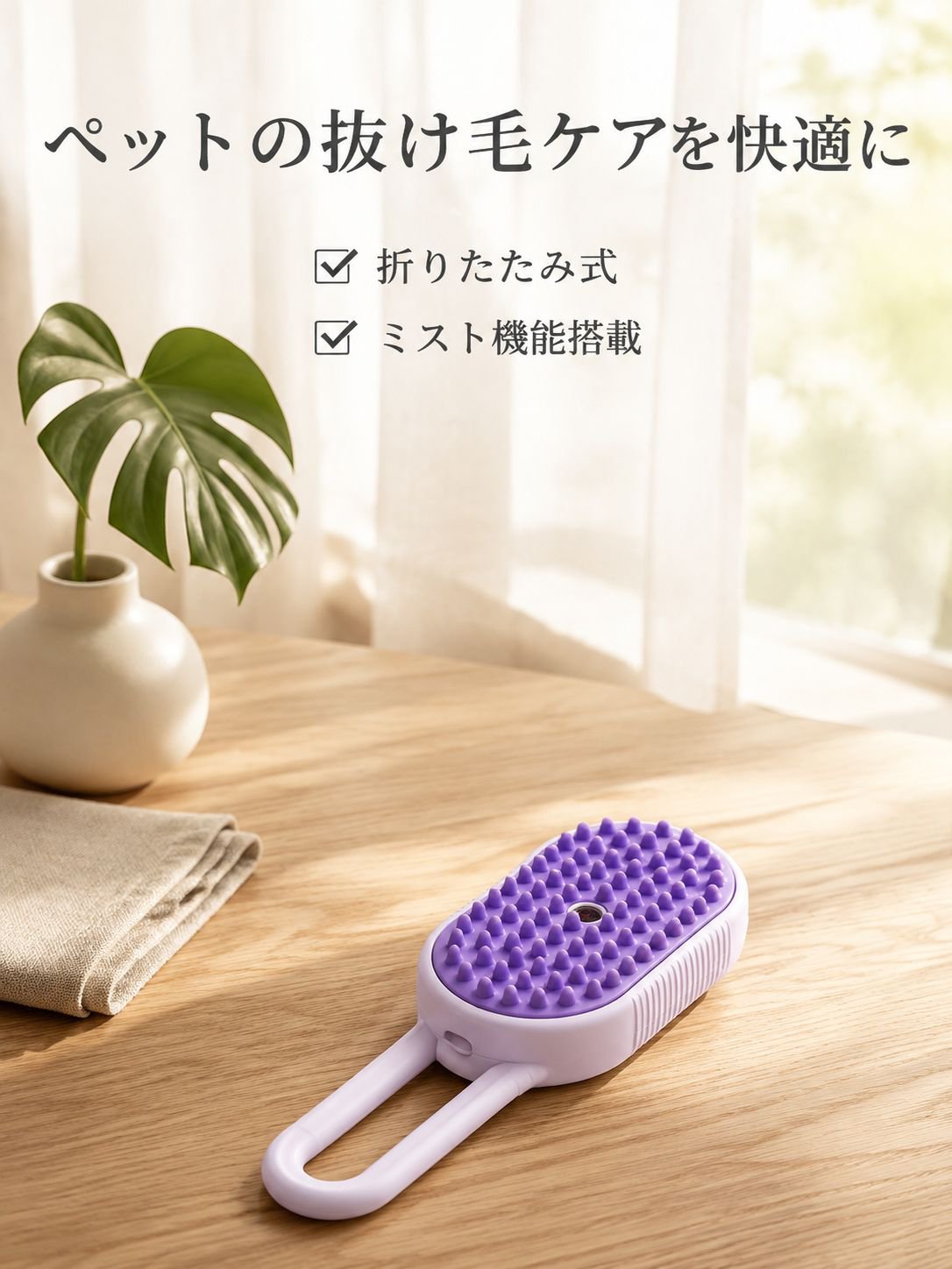 ミスト機能付きペット用ブラシ