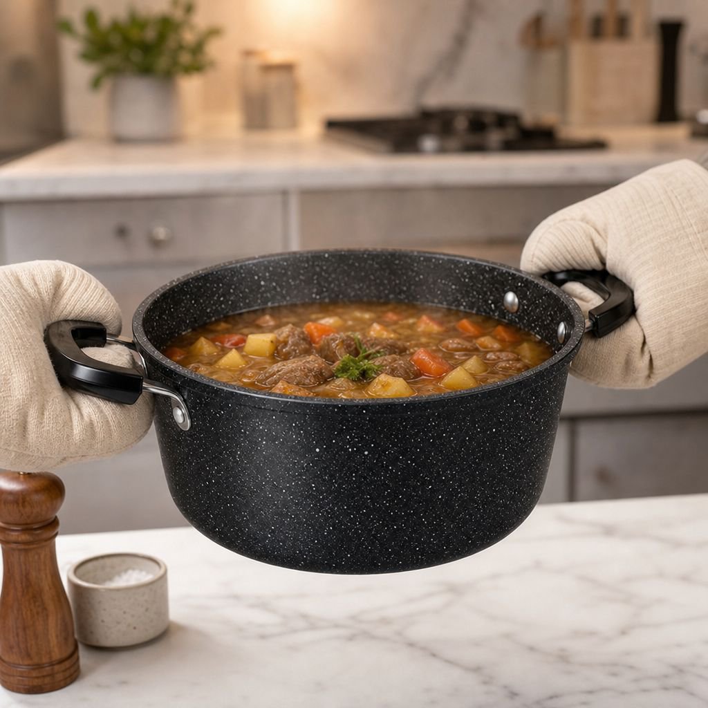 Close-up of McRib soup pot nonstick coating