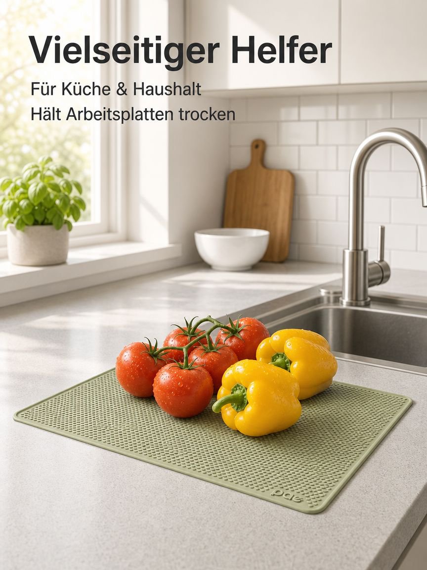 Multifunktionale Silikon-Spülmatte, rutschfest, hitzeisolierend, auslaufsicher, mit Wasserspeicher