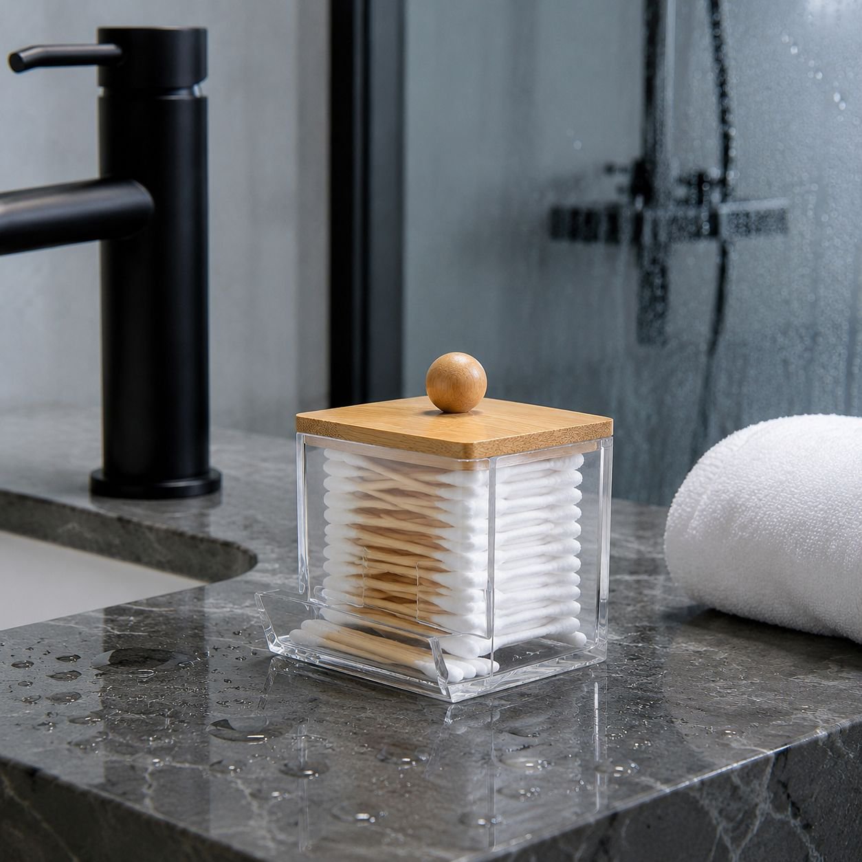 Compact acrylic storage box for vanity organization