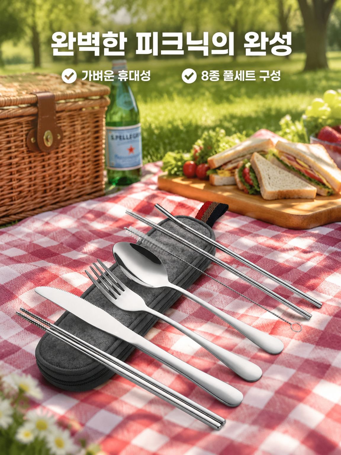 스테인리스 휴대용 식기 젓가락 빨대 세트