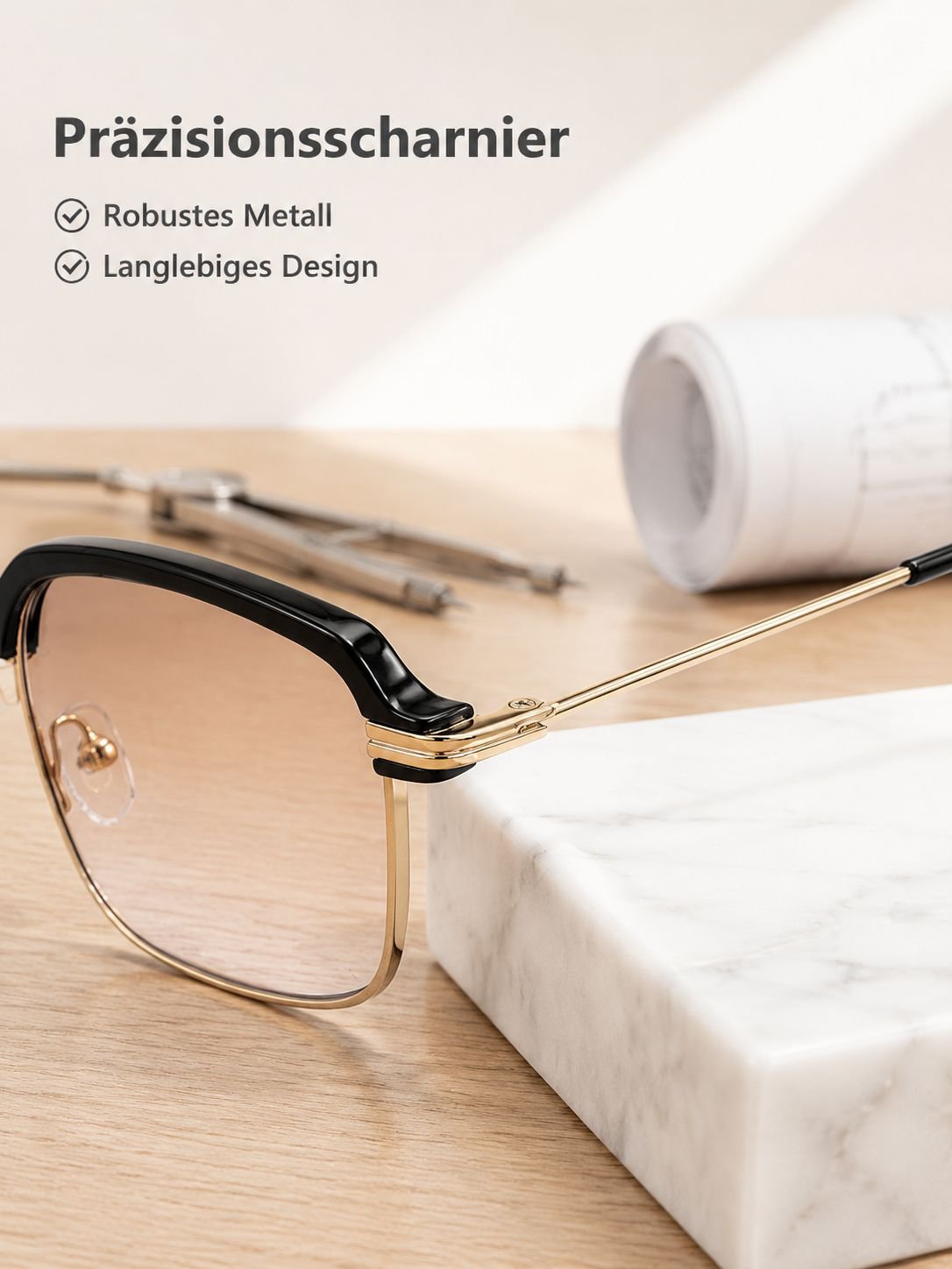 Progressive Lesebrille mit Teegläsern für Nah- und Fernsicht