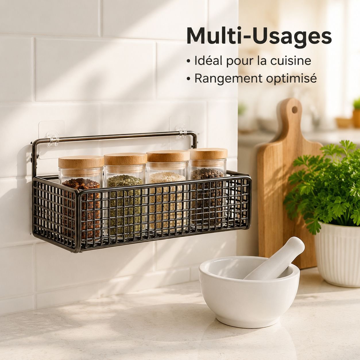 Étagère/panier de rangement mural pour salle de bain (sans perçage)