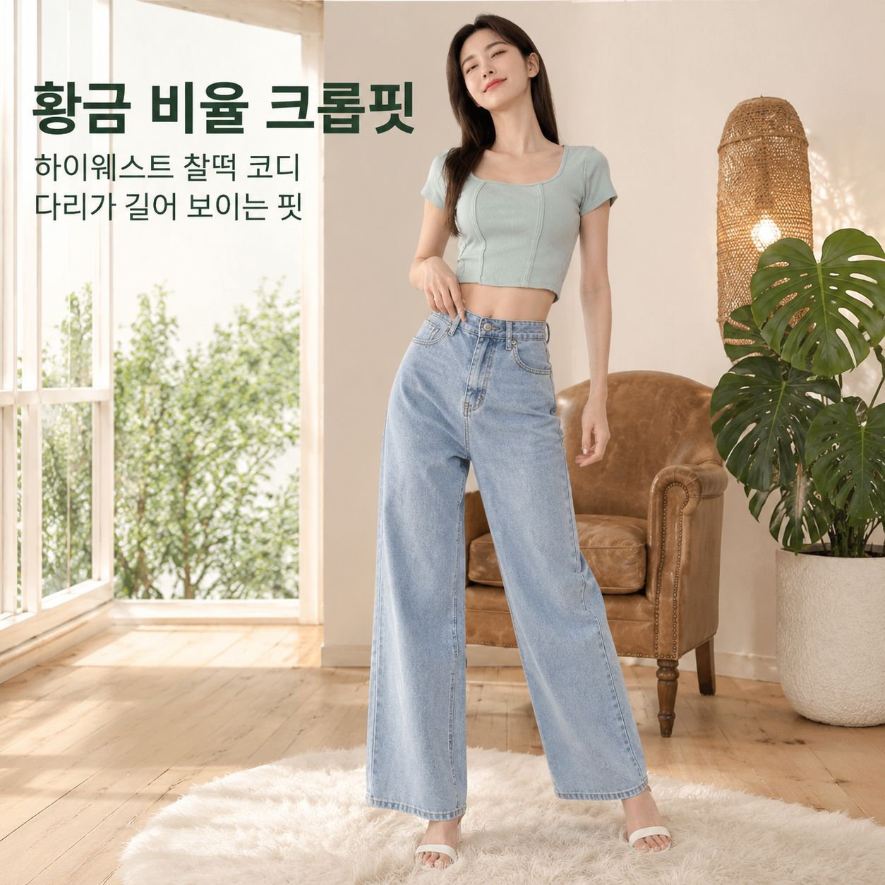 스퀘어넥 쇄골 라인 슬림핏 반팔 티