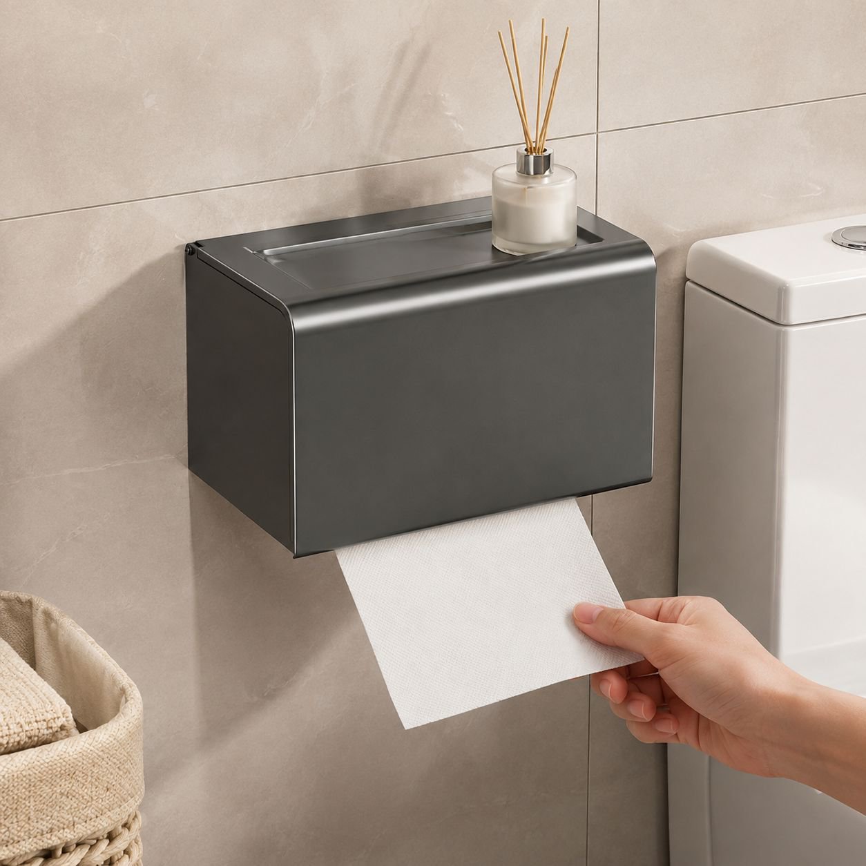 Bathroom tissue holder protecting tissues from water