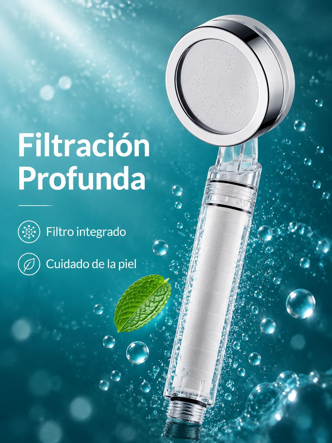 Cabezal de regadera con filtro y aumento de presión