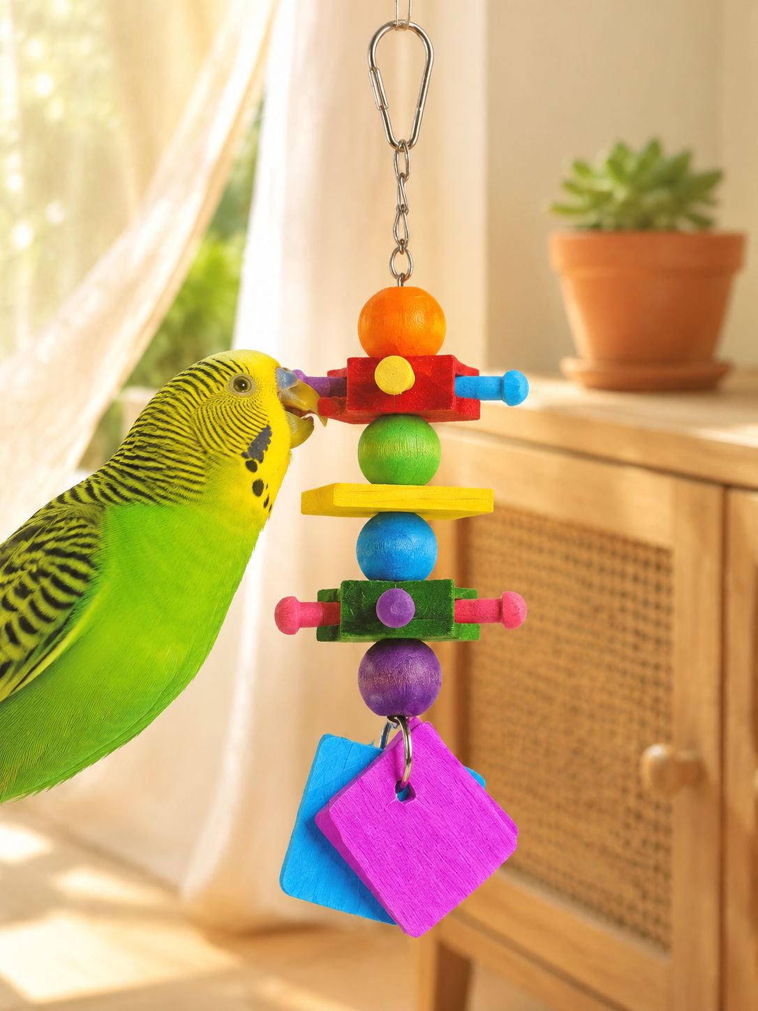 Parrot Colorful Chewing Toy Stand, Cockatiel Tiger Skin Peony Educational Toy, Claw Sharpening and B