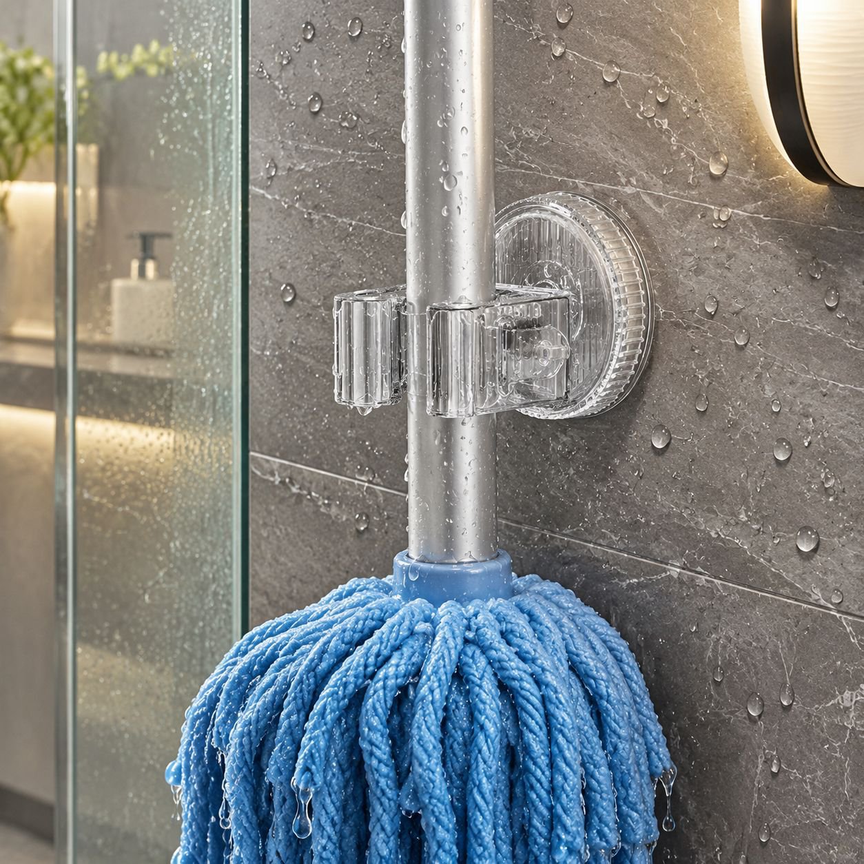 Convenient Behind-the-Door Suction Cup Mop Clip