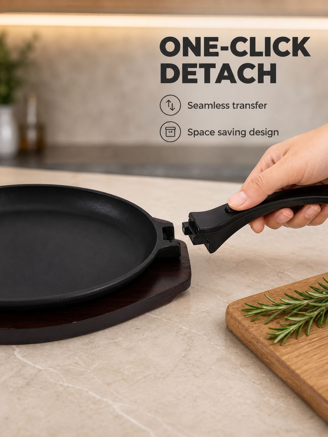 Household Detachable Handle Egg-shaped Pan with Wooden Tray