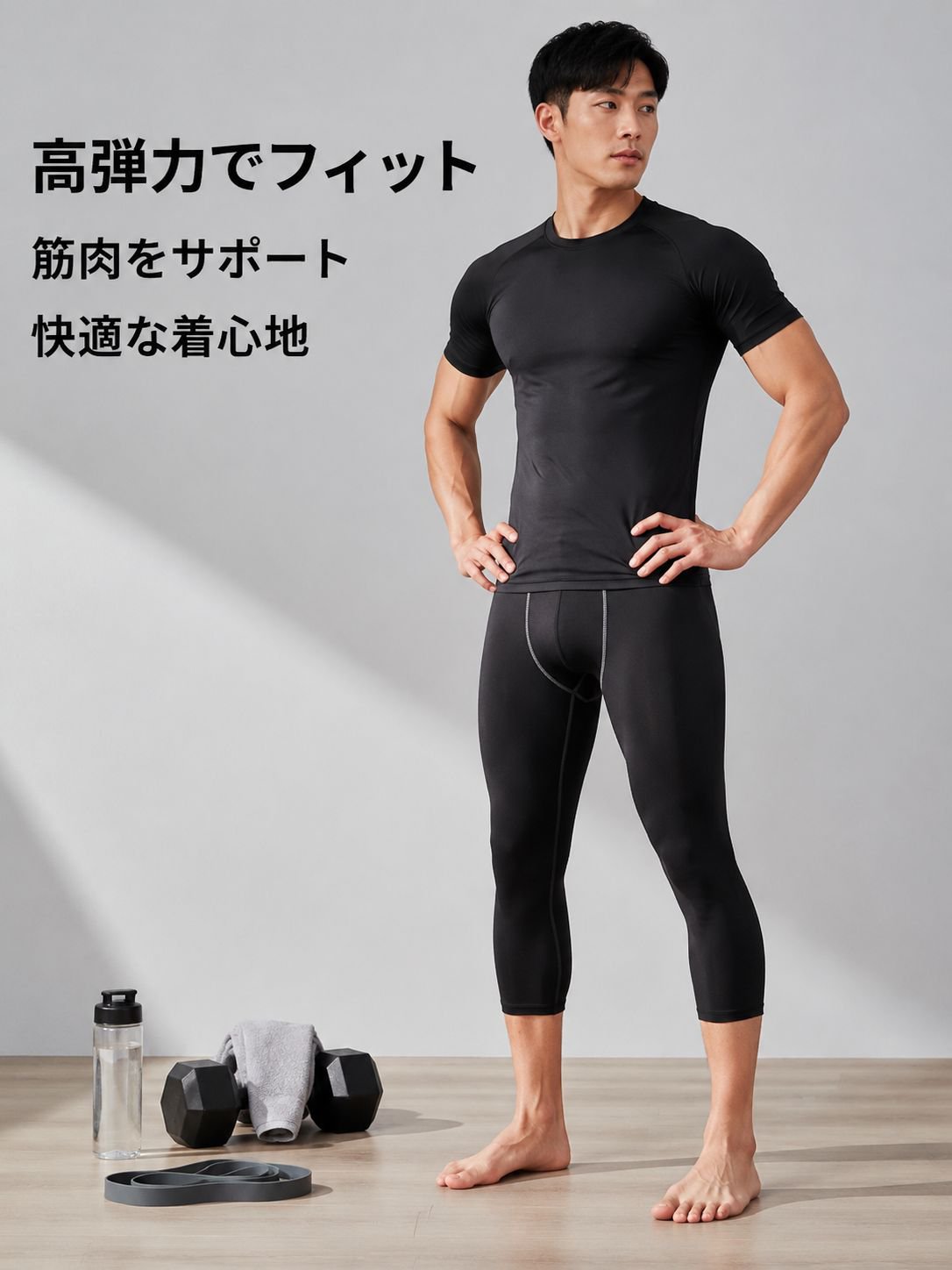 メンズスポーツタイツ 速乾高弾力コンプレッションランニングフィットネスパンツ（ロング/ショート）