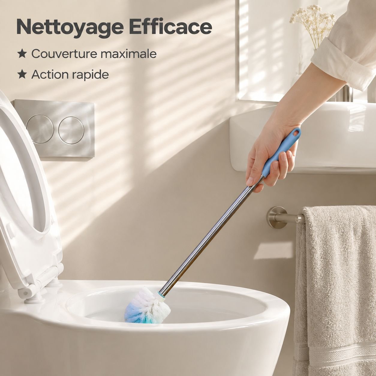 Brosse WC longue en acier inoxydable