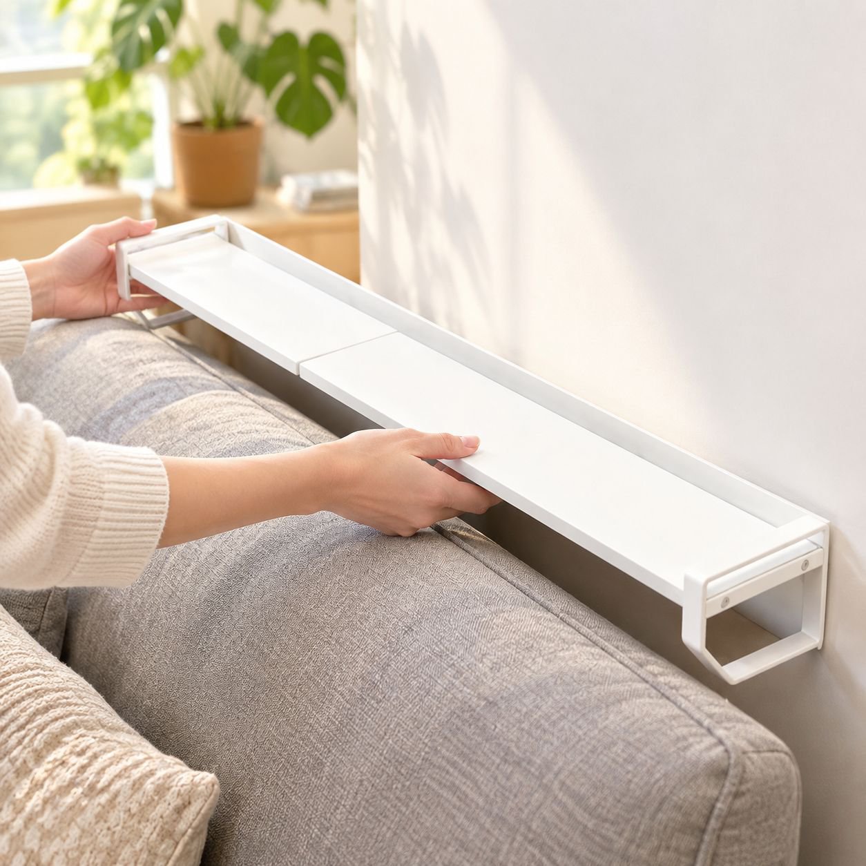 Compact bedside storage shelf in minimalist decor
