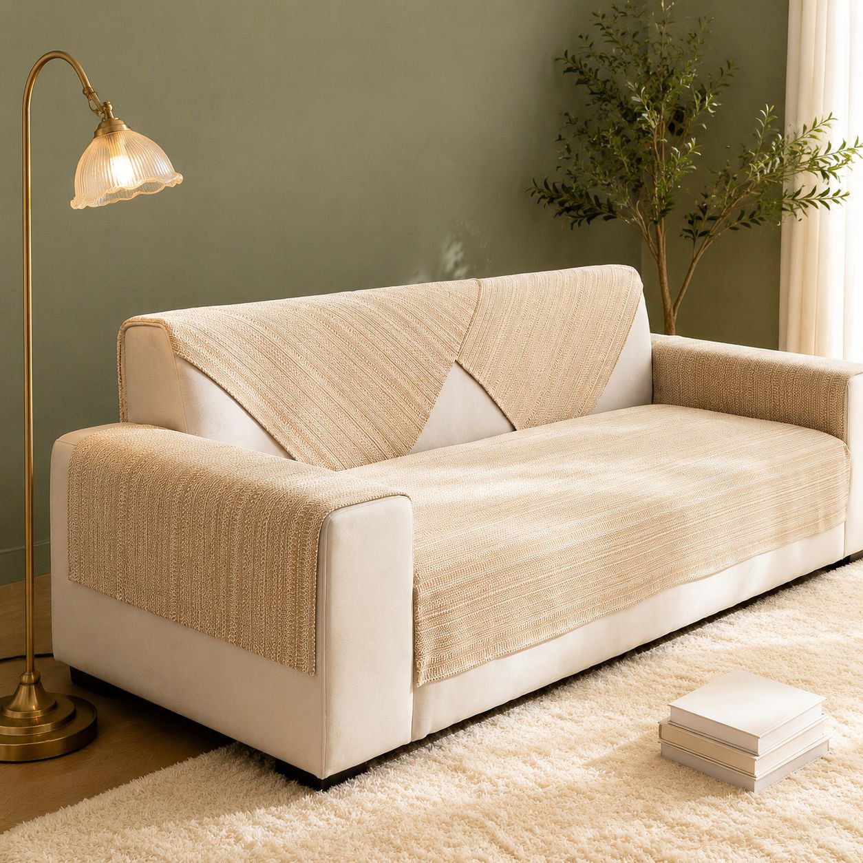 Cotton and Linen Thick Sofa Cover Set for Three-Seat Sofa, Durable and Stylish