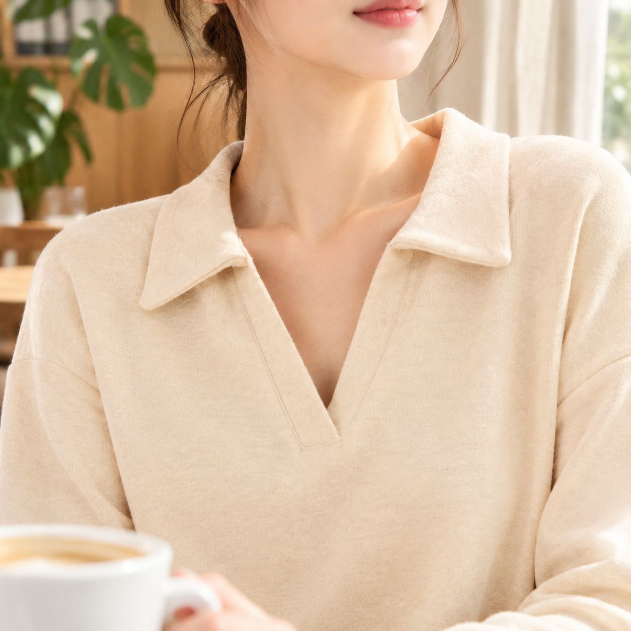 여성 봄가을겨울 카라 긴팔 티셔츠 전체 모습