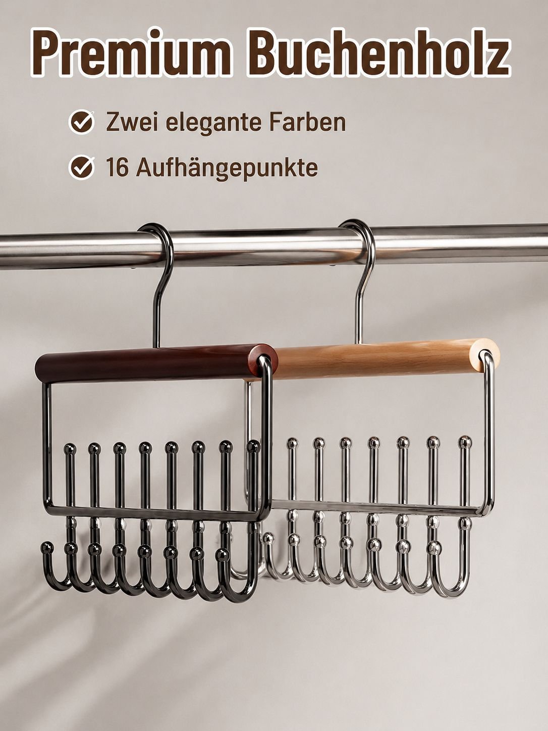 Kleiderbügel aus massivem Buchenholz – Vielseitiger Aufhänger für Unterwäsche, Schals und Krawatten
