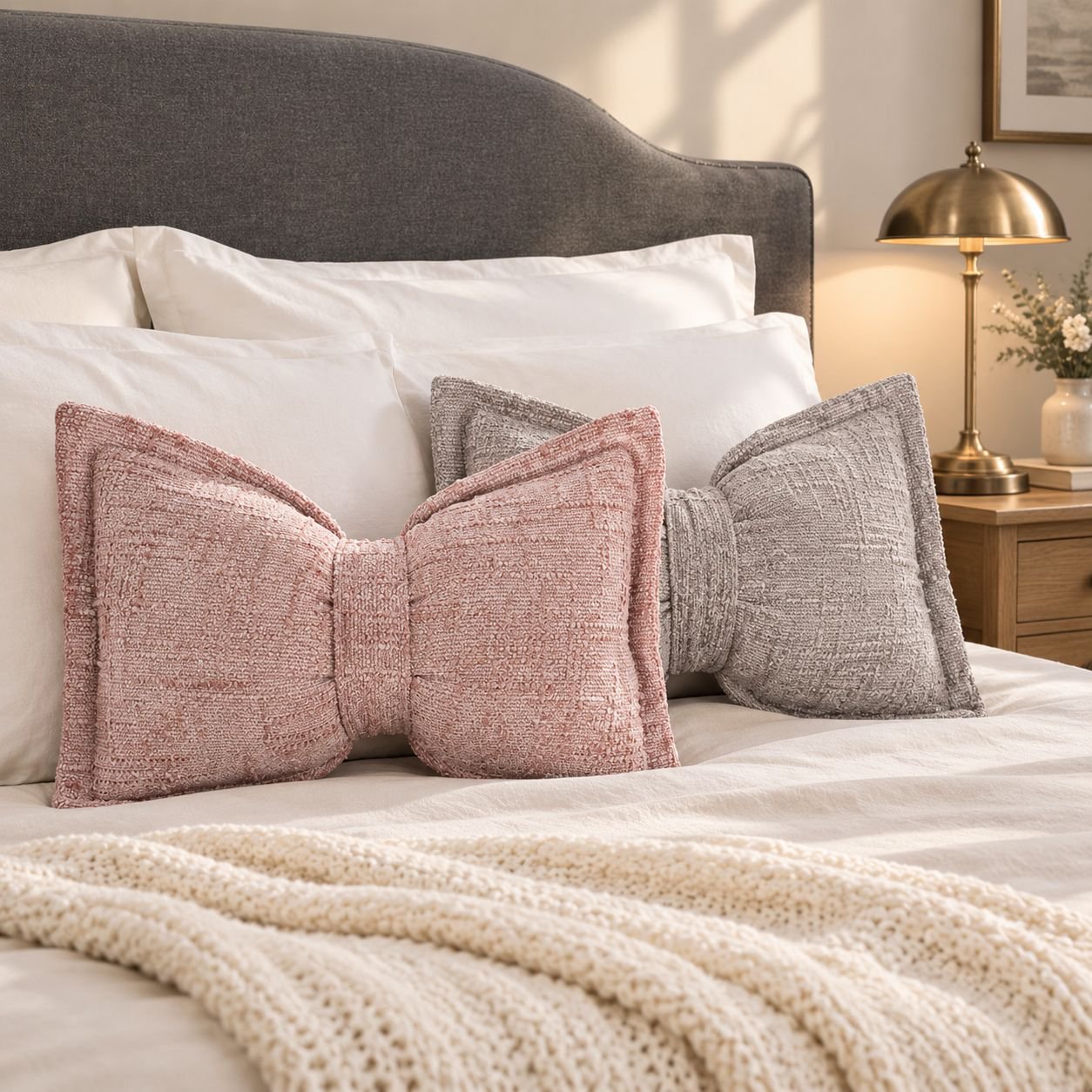 JMY-Chenille Bow Pillow