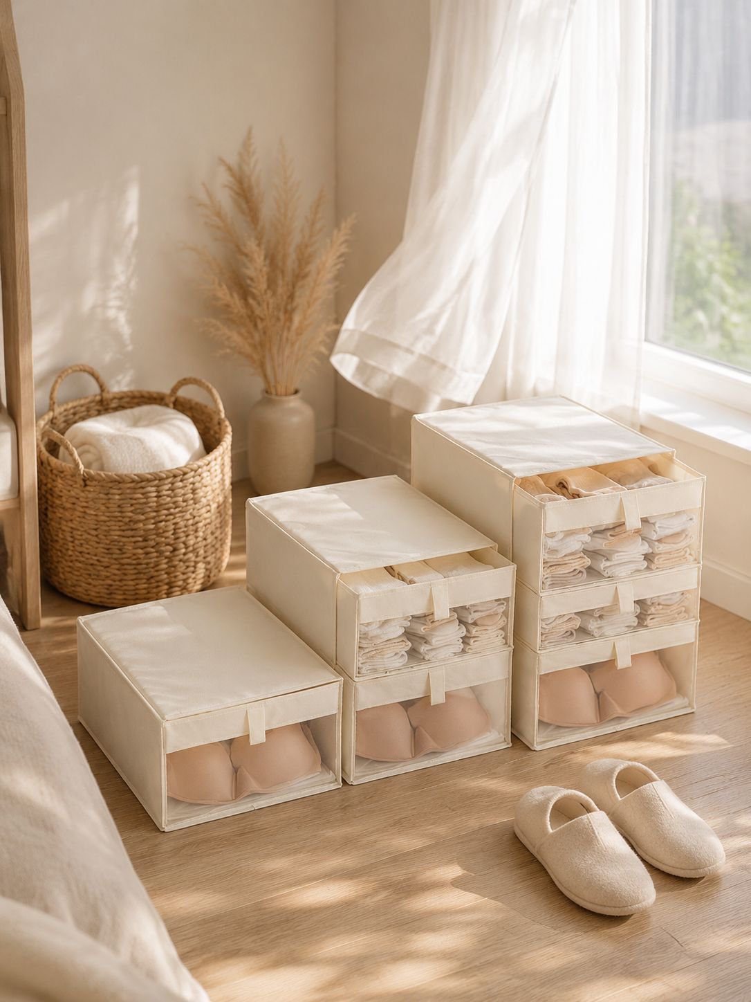 Boîte de rangement pliable en coton et lin pour vêtements, tiroir de rangement