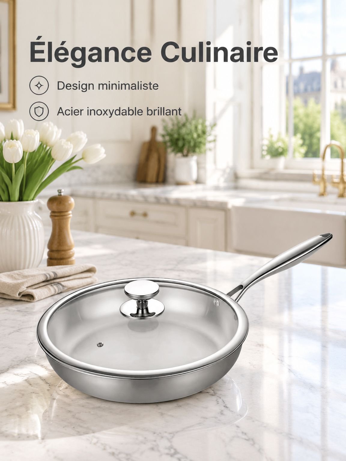 Poêle épaisse en acier inoxydable 316 sans revêtement pour cuisson saine
